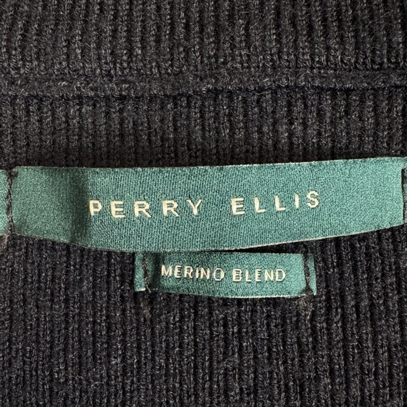 Perry Ellis Sweater Mens 2XL XXL Blue Merino Wool Knit Sweater Casual Full Zip - Picture 6 of 9